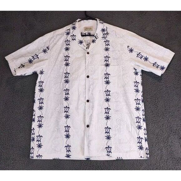 Royal Creations Hawaiian Shirt Mens XL White Short Sleeve Sea Turtles Palm Trees - Picture 1 of 7